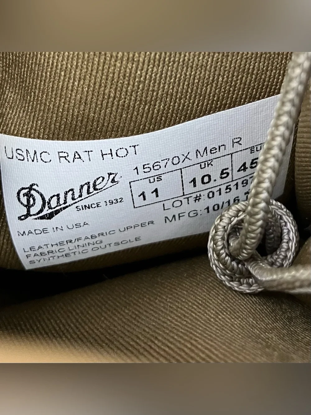Danner Men’s Size 11.0 R USMC RAT HOT Coyote Combat Military Boots Soft Toe